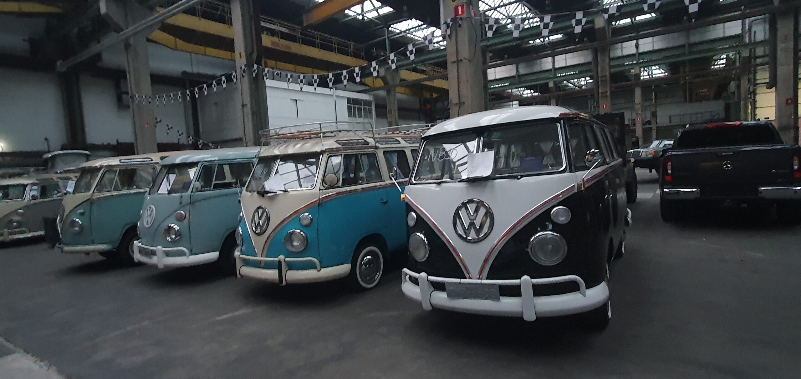 collection d'ancien van Volkswagen dans un salon automobile de prestige